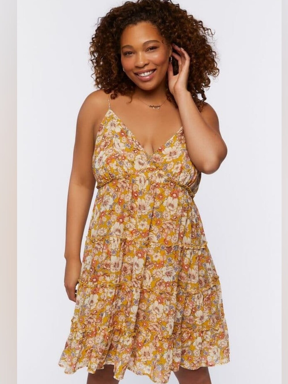 Forever 21 Yellow Floral Tiered Mini Dress